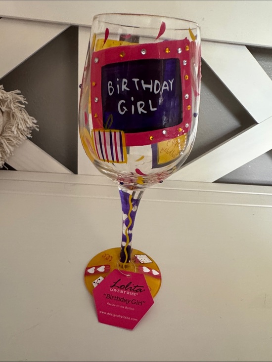 Lolita Other - Lolita Hand-Painted 'Birthday Girl' Wine Glass - Pink, Purple & Yellow